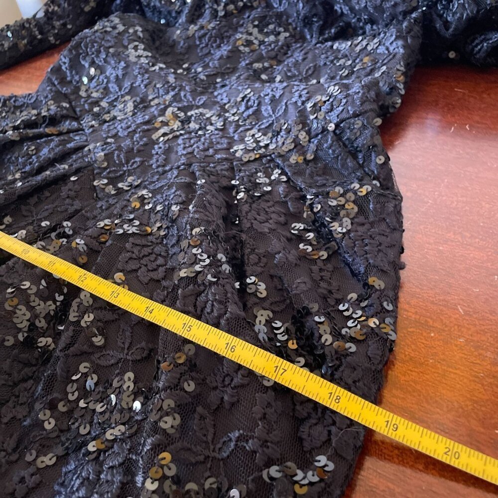 Marie St. Claire Vintage Black Sequin Floral Lace Formal Dress Size 8 Gothic - Picture 11 of 13